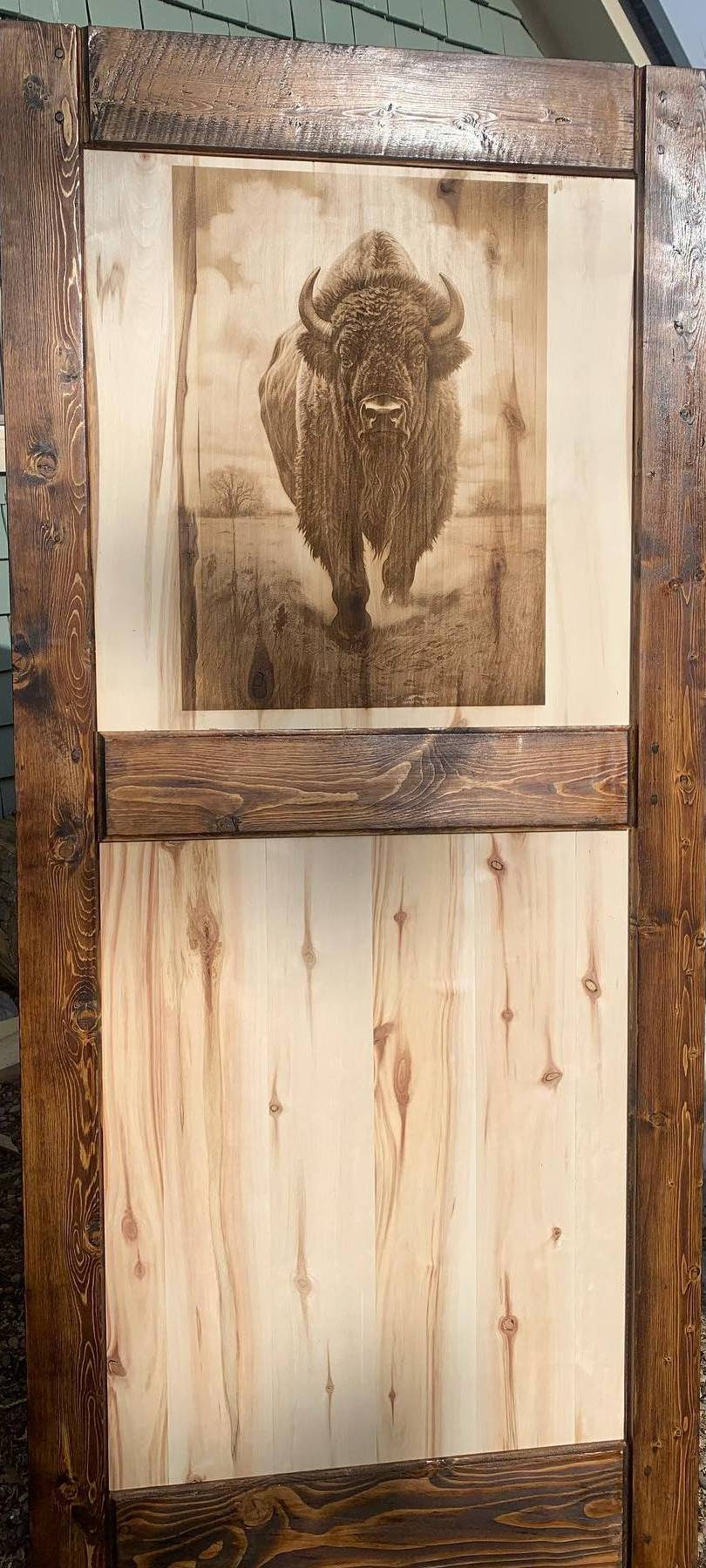 custon etched door - bison 