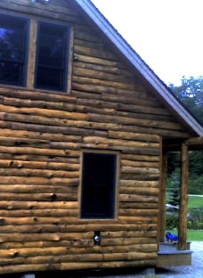 hand peeled natural log siding installed on log cabin by greenleaf forestry